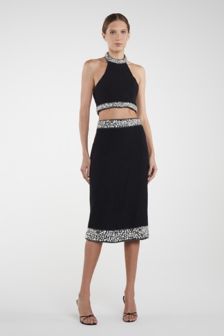 Dainy Tweed Midi Skirt I Black