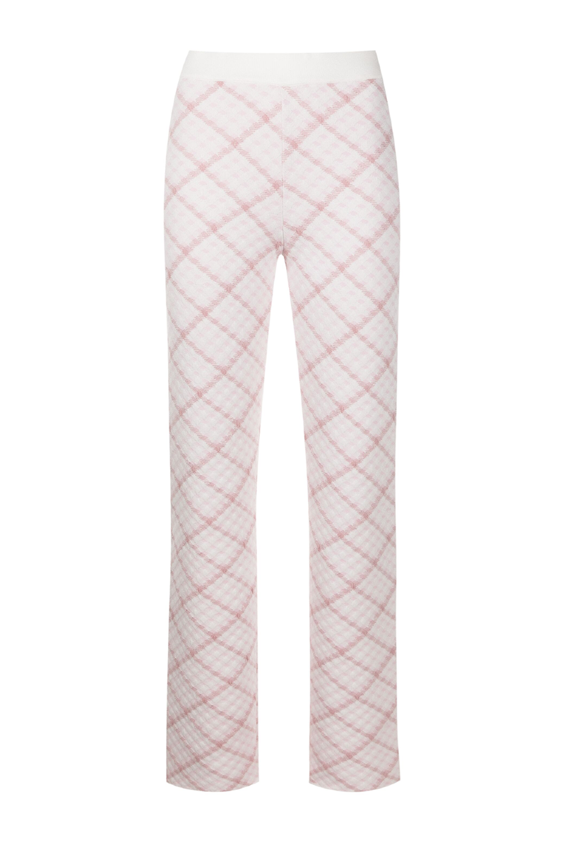 Ermione Grid Knit Pants Off White-Pink Tulle