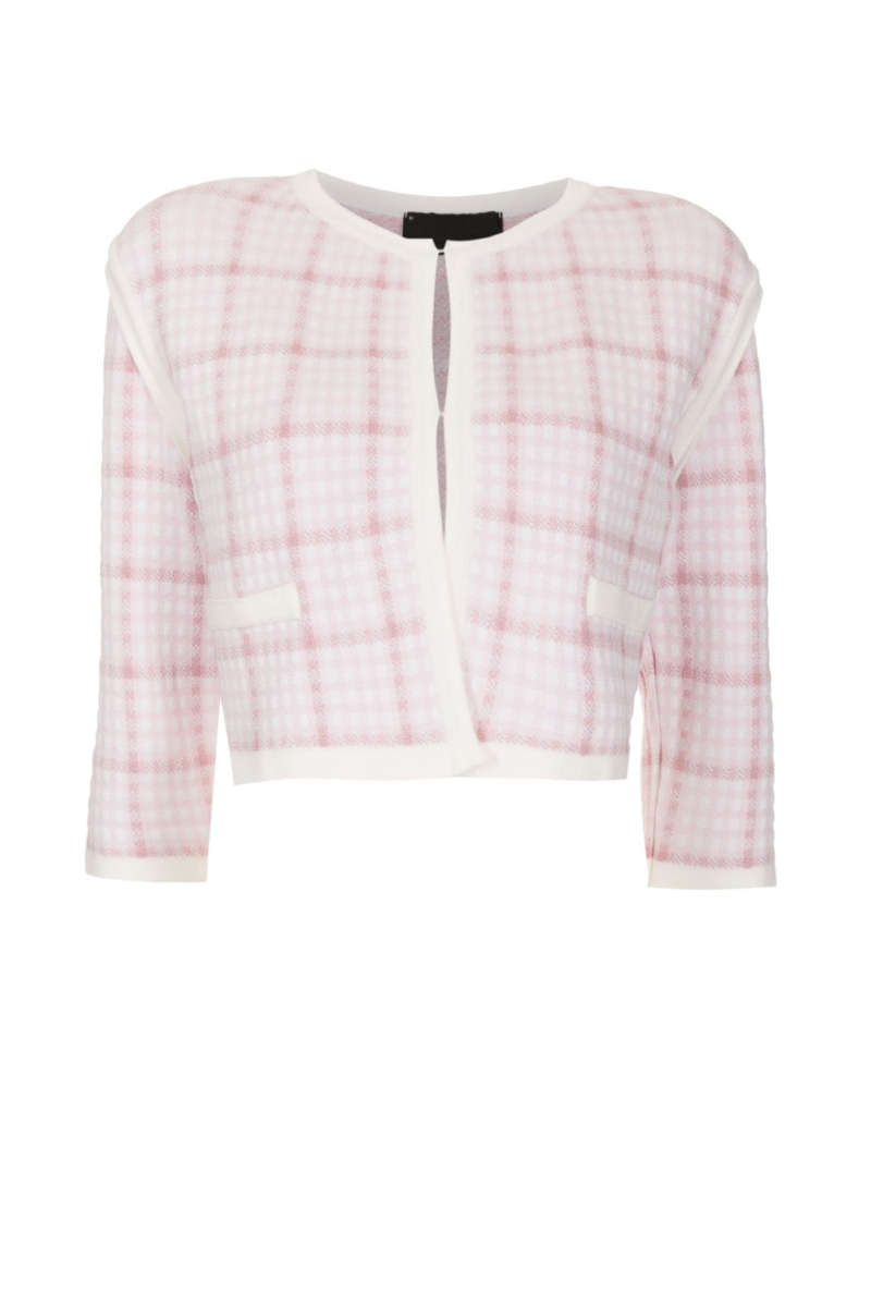 Effie Grid Knit Cardigan Off White-Pink Tulle