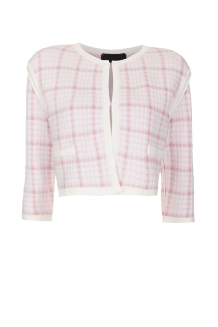 Effie Grid Knit Cardigan Off White-Pink Tulle