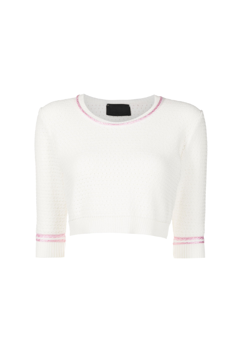 Elora Knit Blouse Off White-Pink Tulle