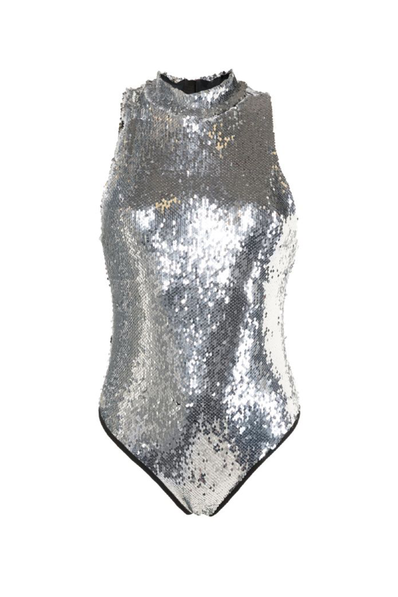 Emila Sequined Bodysuit I Silver