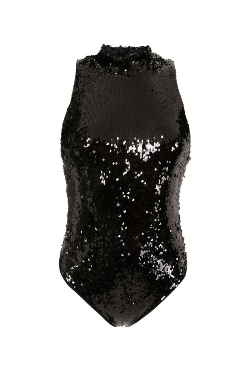 Emila Sequined Bodysuit I Black