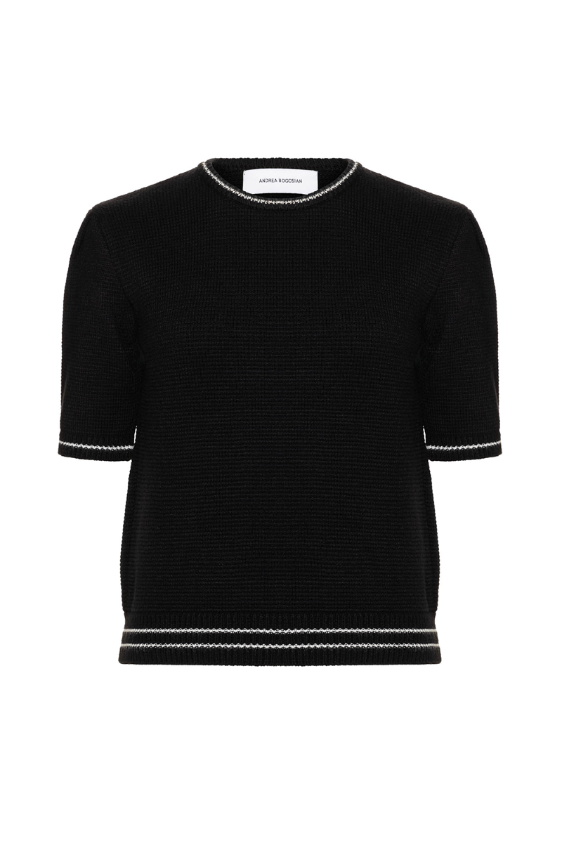 Foxt Knit Blouse I  Black-Off White