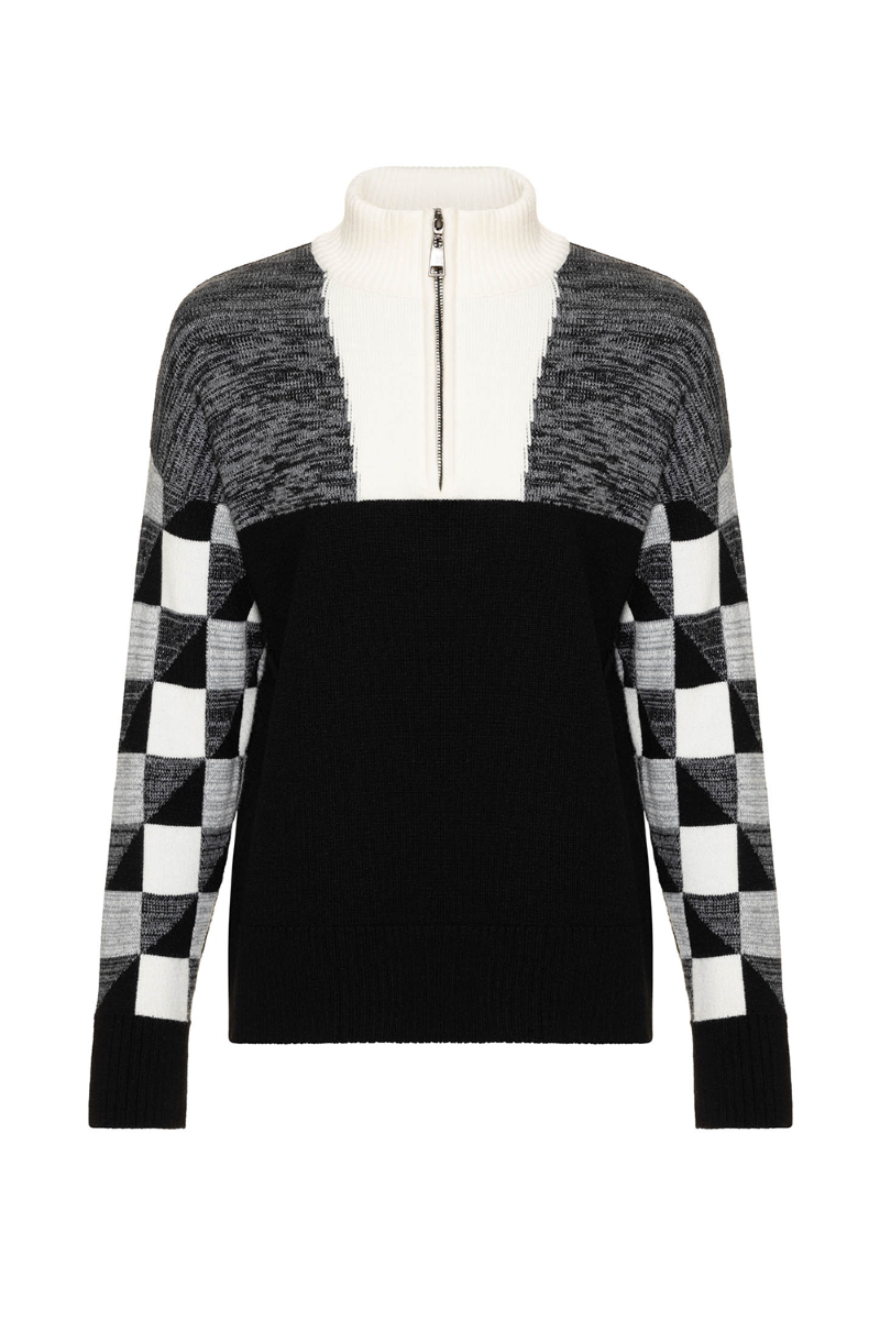 Fizane Knit Blouse I  Black-Off White