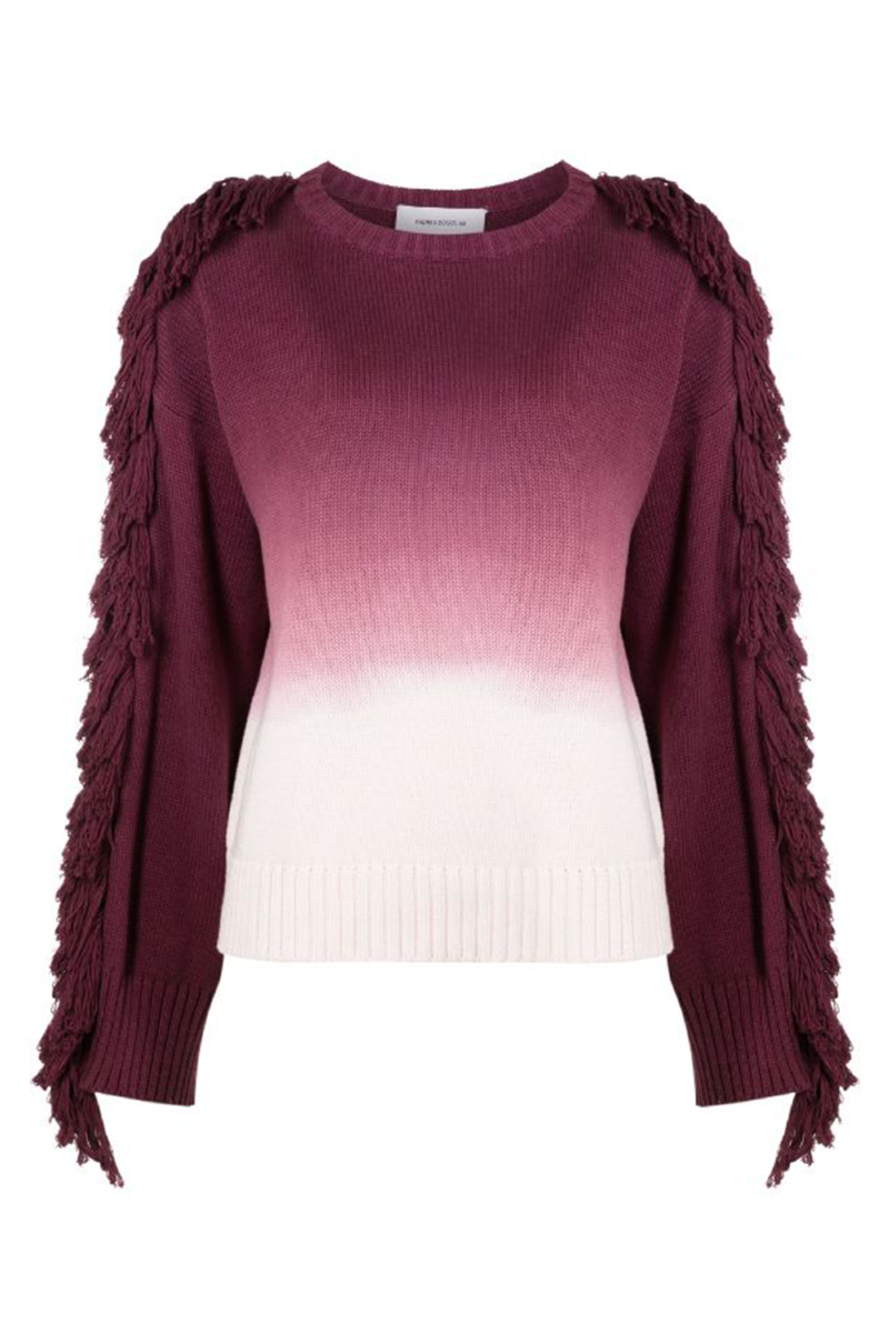 Fringe Knit Blouse I Wine-Off White