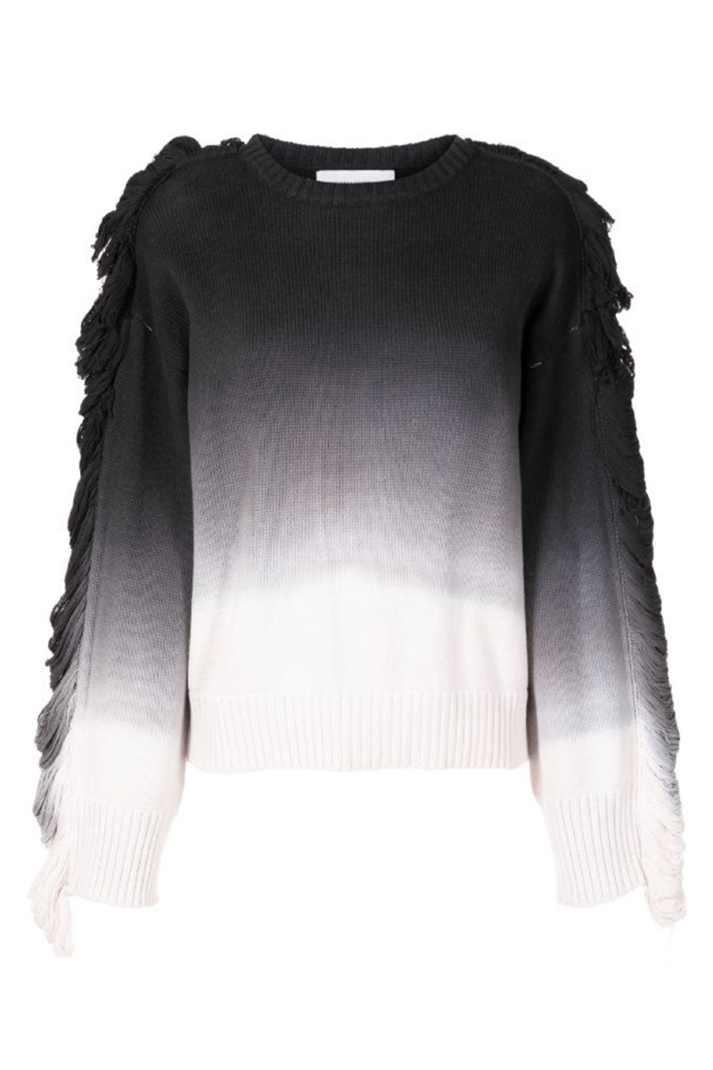 Fringe Knit Blouse I  Black-Off White