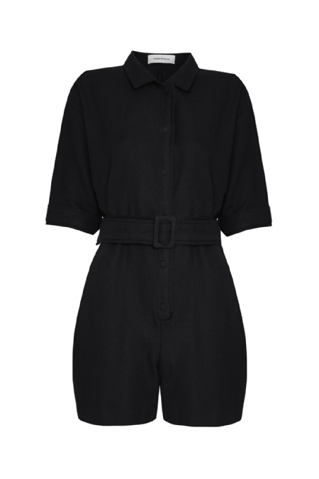 Geo Linen Jumpsuit I Black