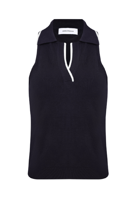 Graoty Knit Tank Top Navy Blue - Off White