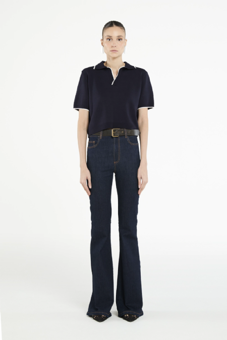 Grain Knit Blouse I  Navy Blue