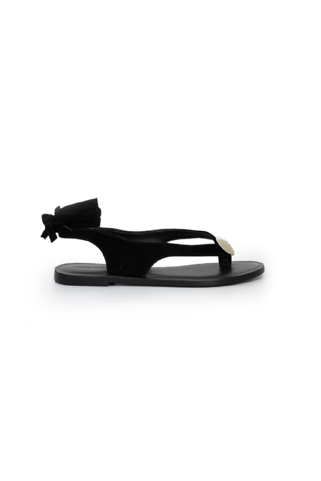 Jovana Leather Flat Sandal Black
