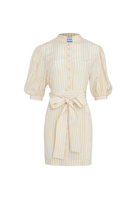 Jimena Silk Dress Butter Yellow-Off White