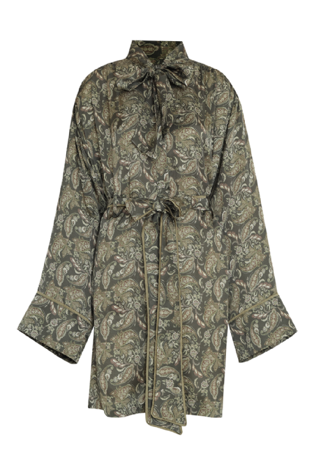 Jaurent Silk Kimono Olive Maxi Paisley 