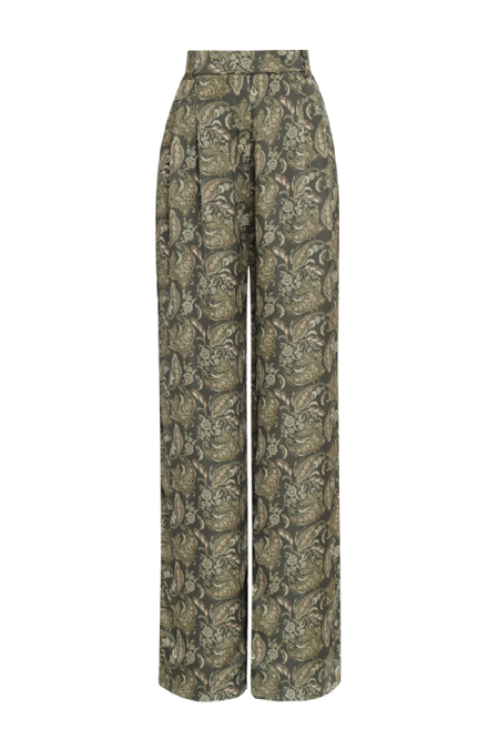 Jorent Silk Pants Olive Maxi Paisley 