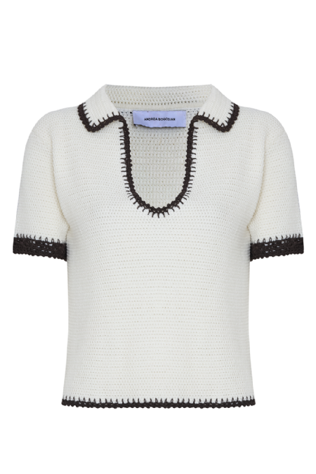 Jitaly Knitted Blouse Off White-Brown