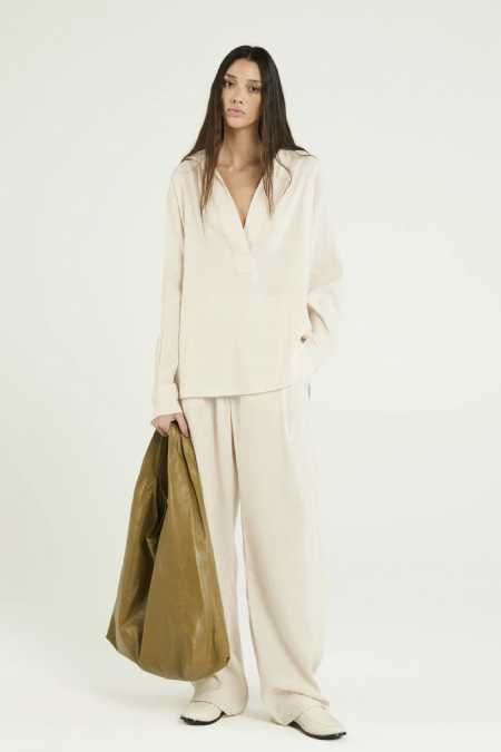 Jinanda Striped Shirt Off White-Beige