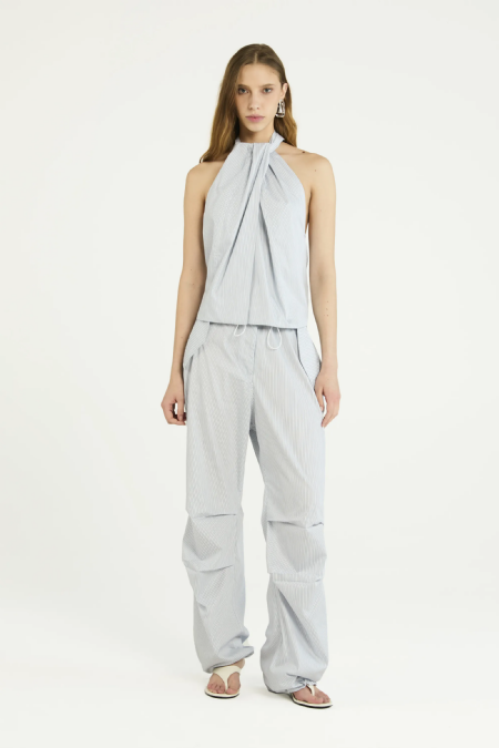 Jivat Tricoline Blouse Off White - Blue