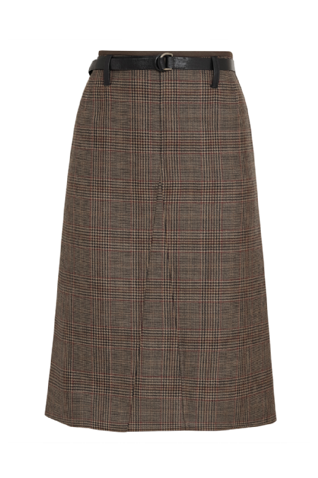 Louisv Plaid Wool Skirt Beige - Wine