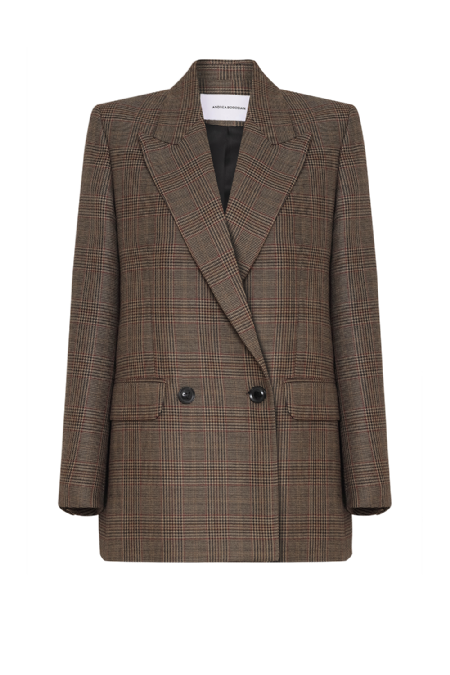 Light Plaid Wool Blazer Beige - Wine