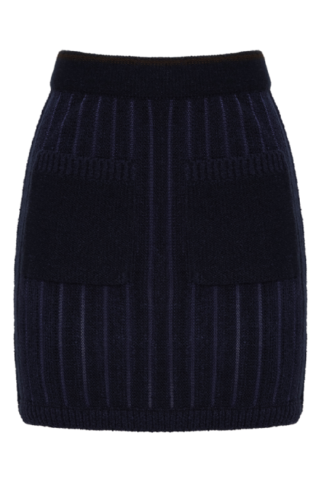 Lopit Knit Skirt Navy-Dark Brown