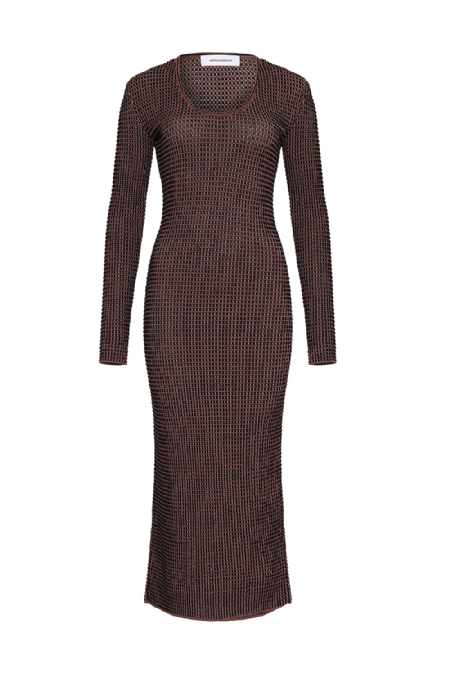 Knit Dress List Dark Brown-Black