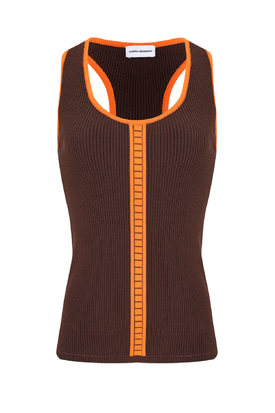 Jole Knit Tank Top Dark Brown-Orange