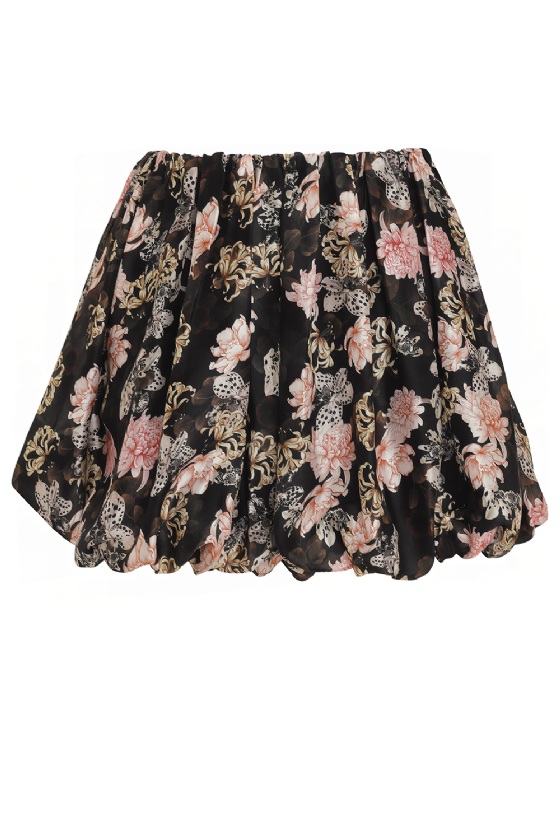 Marieanne Floral Silk Shorts Black