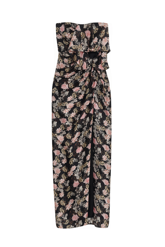 Miriam Floral Silk Dress Black