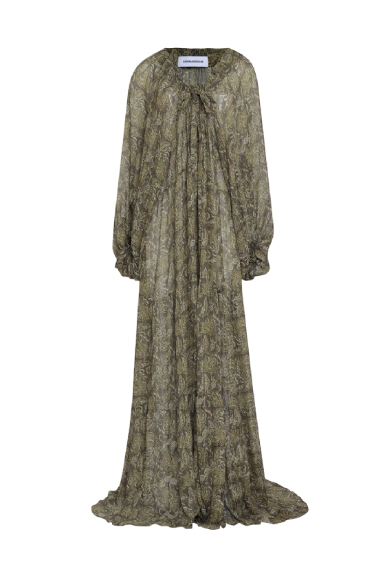  Jacitix Silk Dress Olive Maxi Paisley 