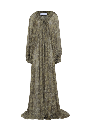 Jacitix Silk Dress Olive Maxi Paisley