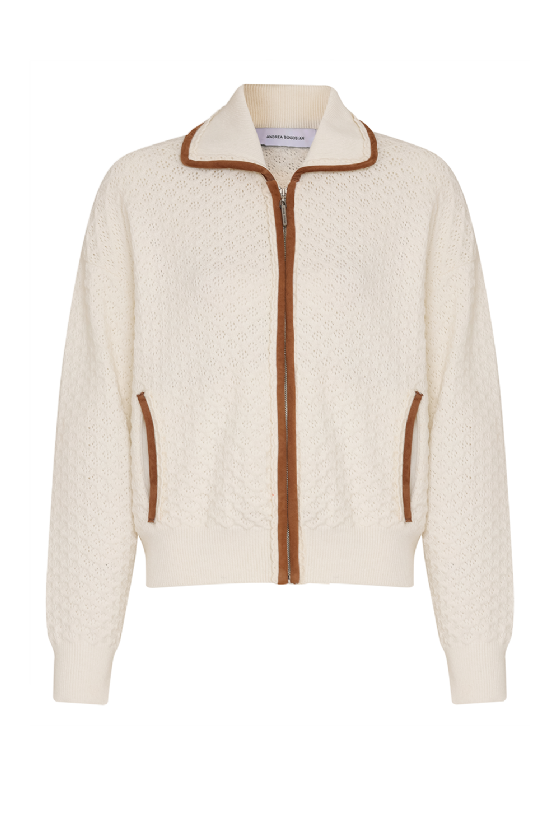 Morgana Knit Jacket Off White-Camel