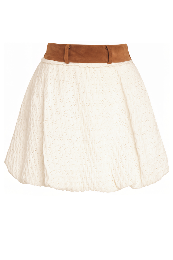 Matilda Knit Skirt Off White-Camel
