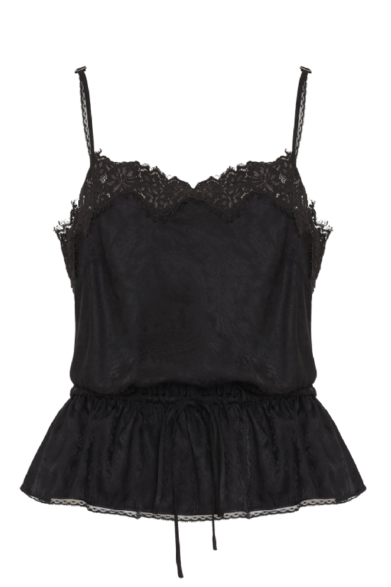 Maya Satin Jacquard Tank Top Black