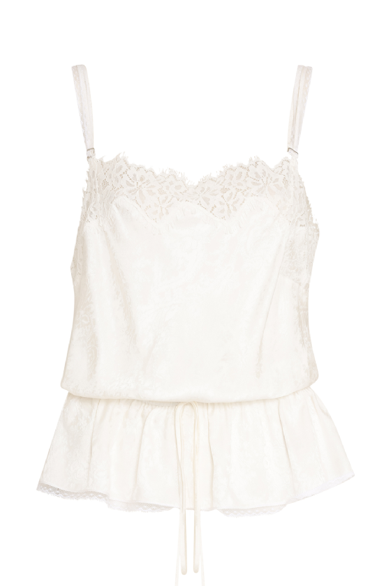Maya Satin Jacquard Tank Top Off White