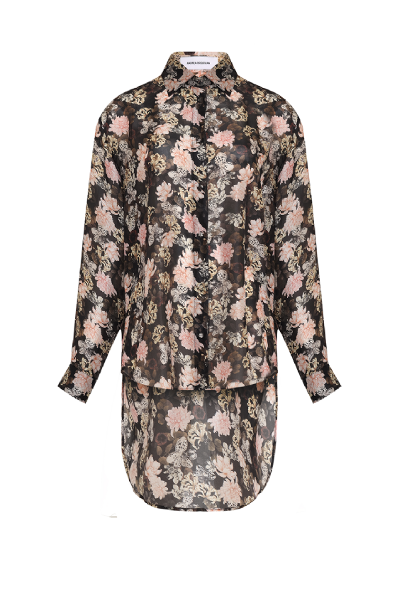 Misky Floral Silk Shirt Black