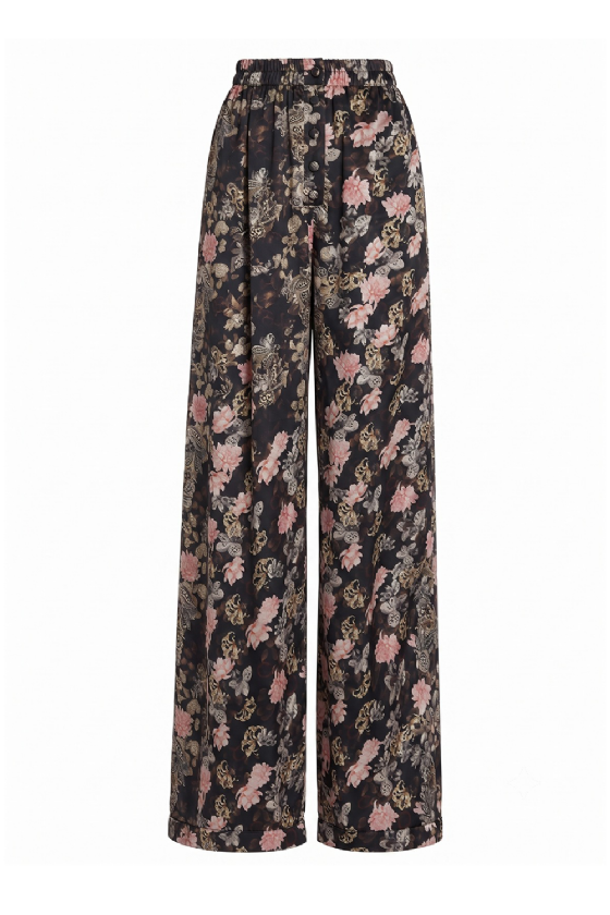 Mubs Floral Silk Trousers Black