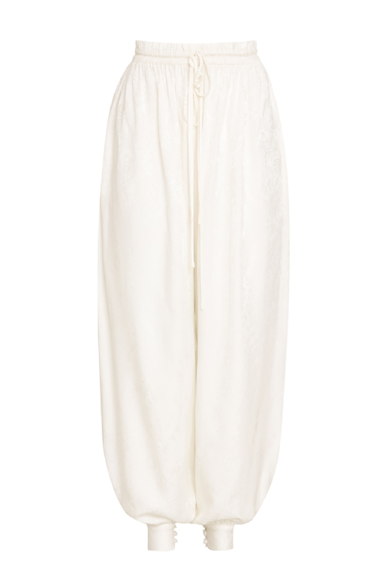 Maite Satin Jacquard Trousers Off White