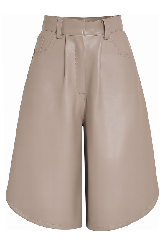 Mailene Leather Bermuda Shorts Taupe