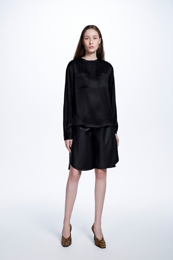 Mailene Leather Bermuda Shorts Black