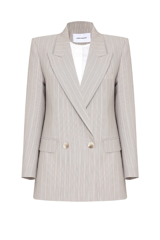 Luz Striped Wool Blazer Taupe Gris