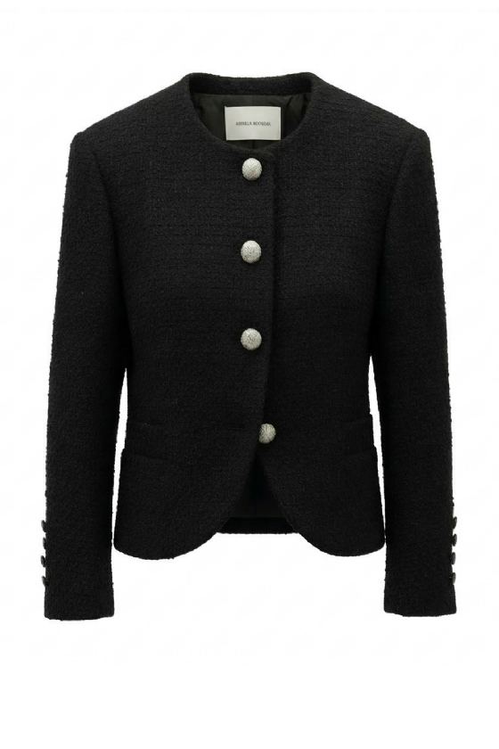 V Minda Tweed Coat Black-Crystal