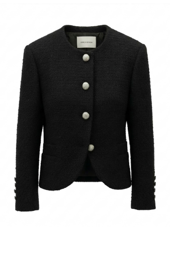 V Minda Tweed Coat Black-Crystal