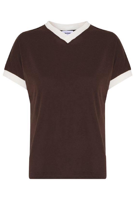 Mp Mabre Knit Blouse Deep Brown - Off White