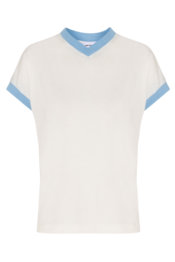 Mp Mabre Knit Blouse Off White- Light Blue