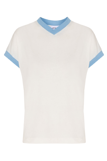 Mp Mabre Knit Blouse Off White- Light Blue