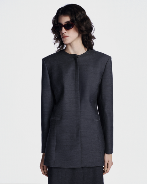 Wool Blazer Melange Gris