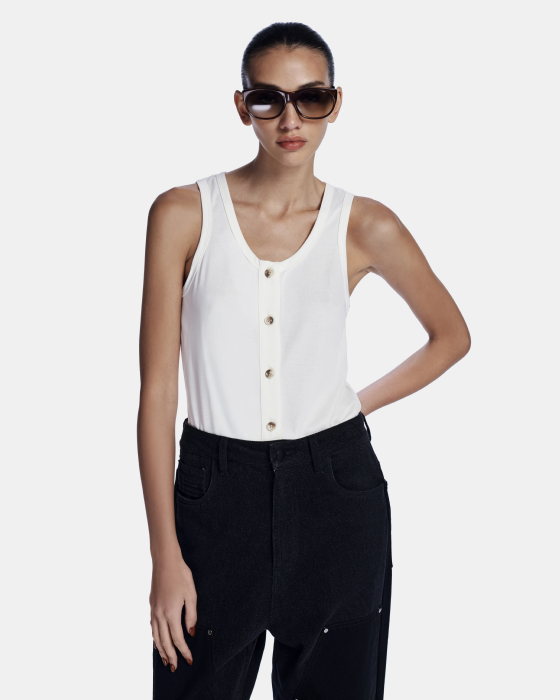 Lineta Knit Tank Top Off White