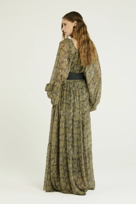  Jacitix Silk Dress Olive Maxi Paisley 