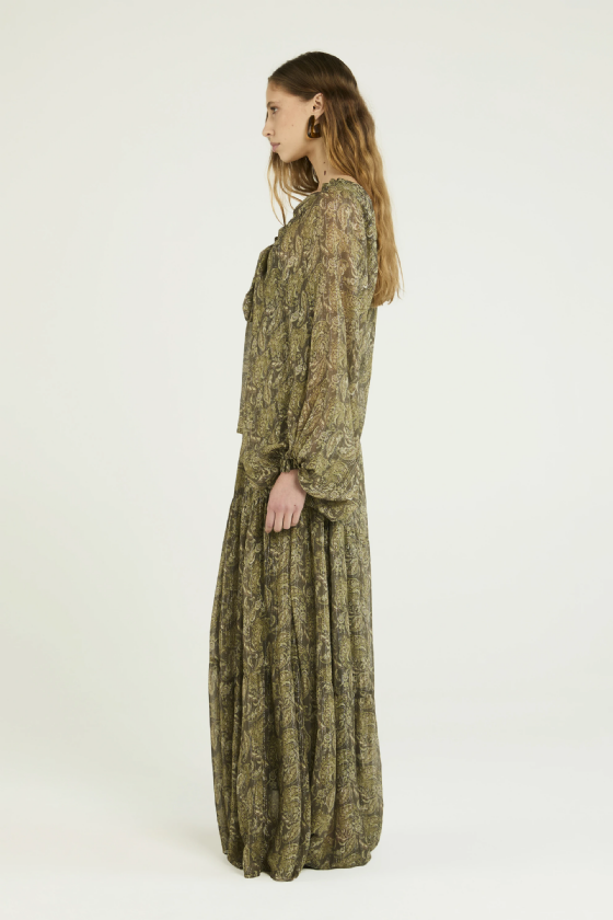  Jacitix Silk Dress Olive Maxi Paisley 