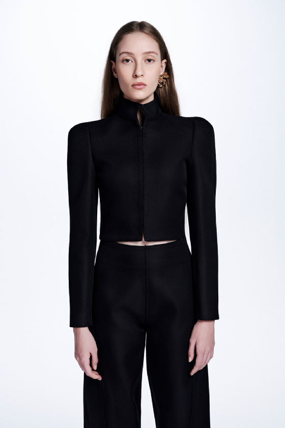 Miriami Double-Brasted Twill Blazer Black